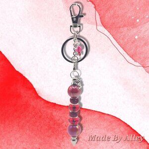 Red Theme Handmade Beaded Keychain with Two Personalized Charms